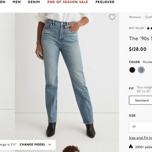 Madewell The '90s Straight Jean- SIZE 27